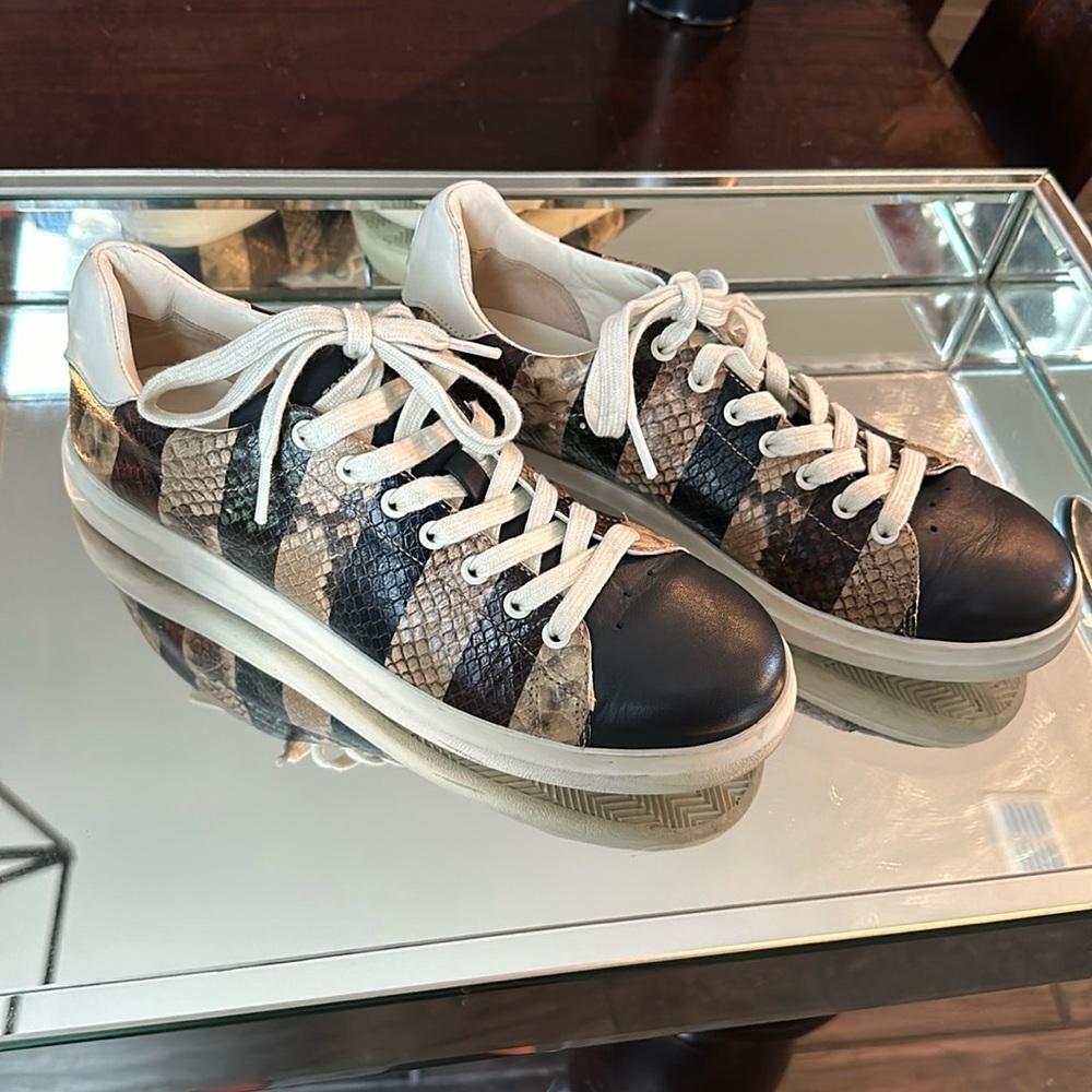 Tory Burch snake print striped sneakers